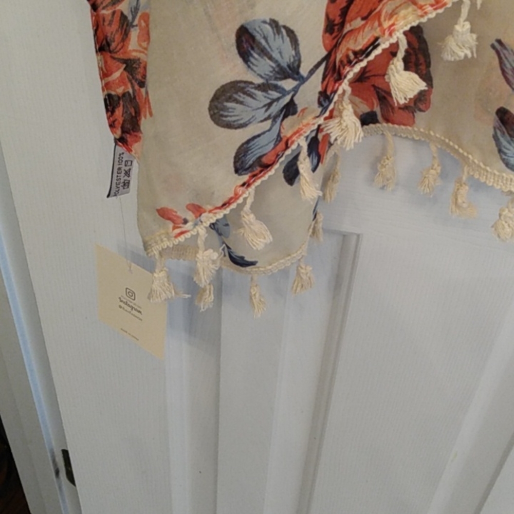 Long Boho Floral Kimono Beach Cover with Fringe - Picture 4 of 5